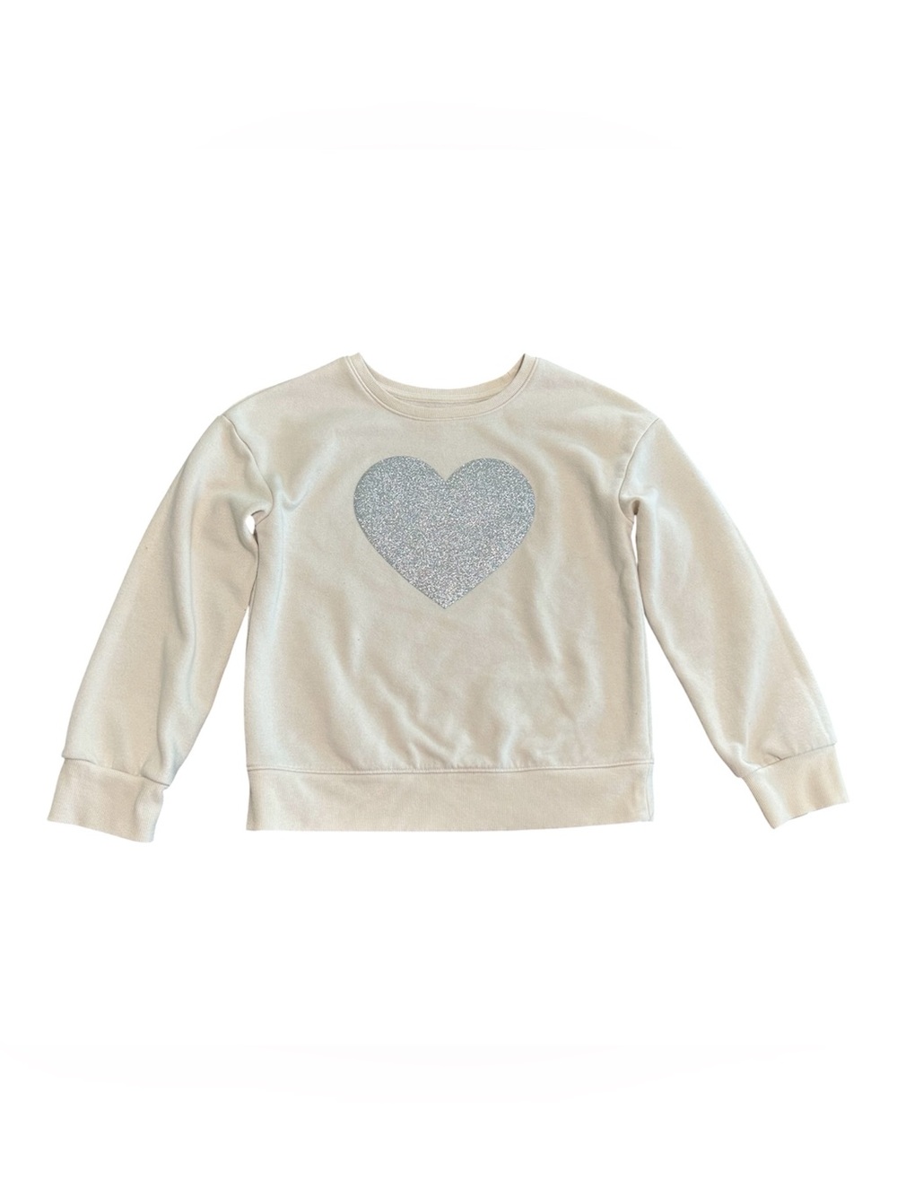 Cat & Jack Cream Sweatshirt with Silver Glitter Heart Girls size Large 10/12